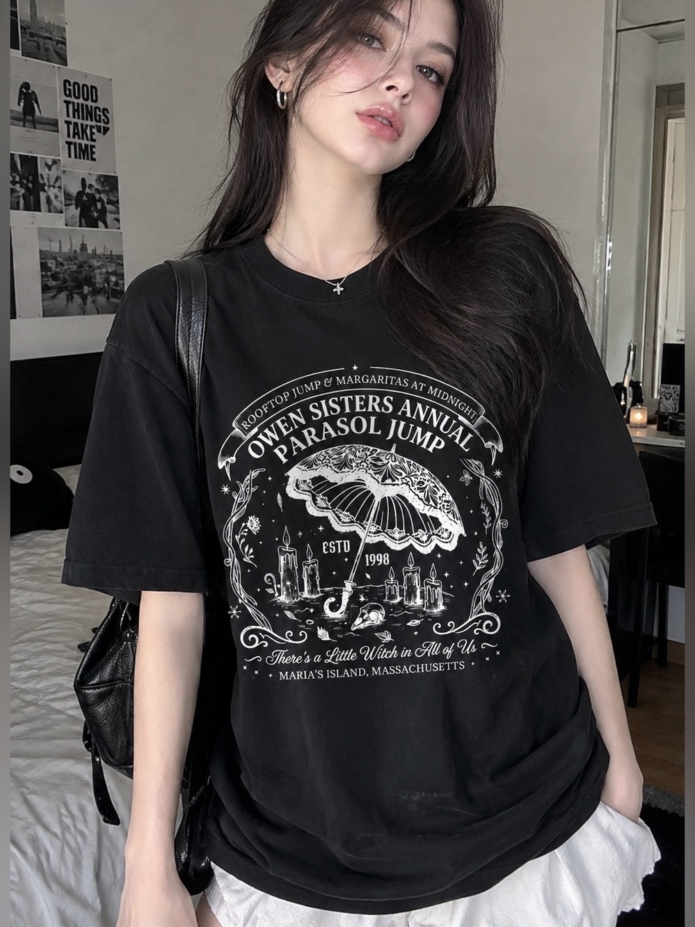 Owen Sisters Parasol Jump Witchy Magic Gothic Mystical Graphic Tee